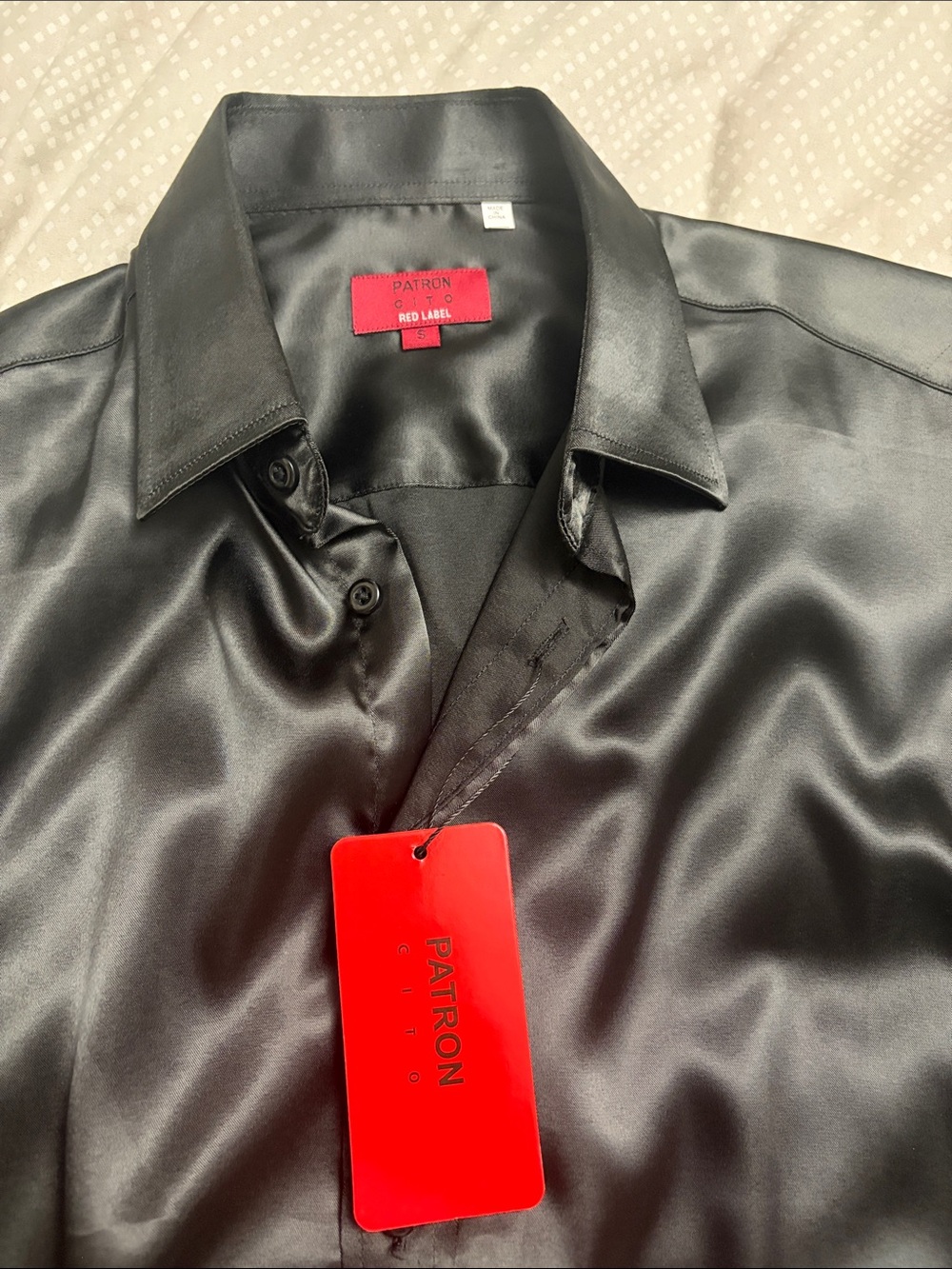 PC-D30-BLACK-S / Patron Slim Fit Satin Shirt